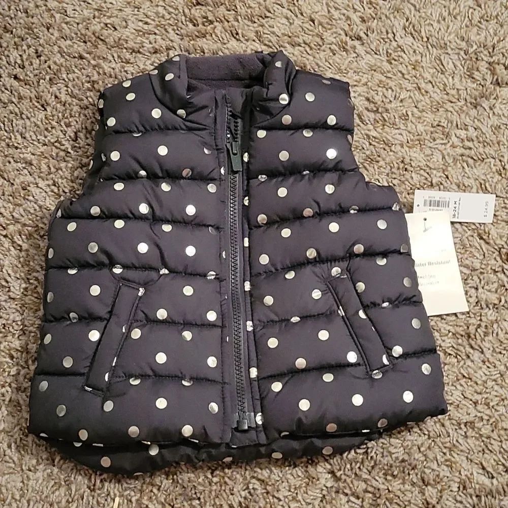 Old Navy NWT silver polka dot puffer vest size 18-24M